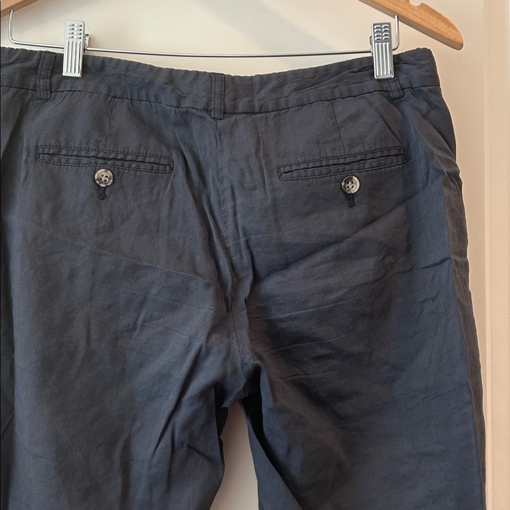 Theory Linen Blend Noriko Style Blue ZipUP Bermuda SemiSheer Shorts pockets sz 4